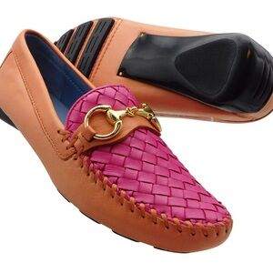 Robert Zur Designer Orange Crush and Fuschia Tglove Leather Loafers 6.5